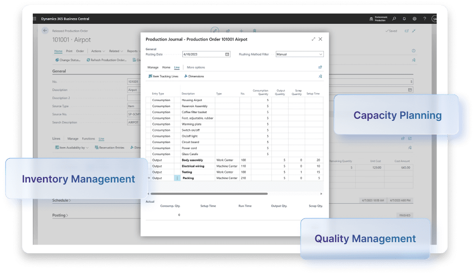 Manufacturing Management in Dynamics 365 Business Central